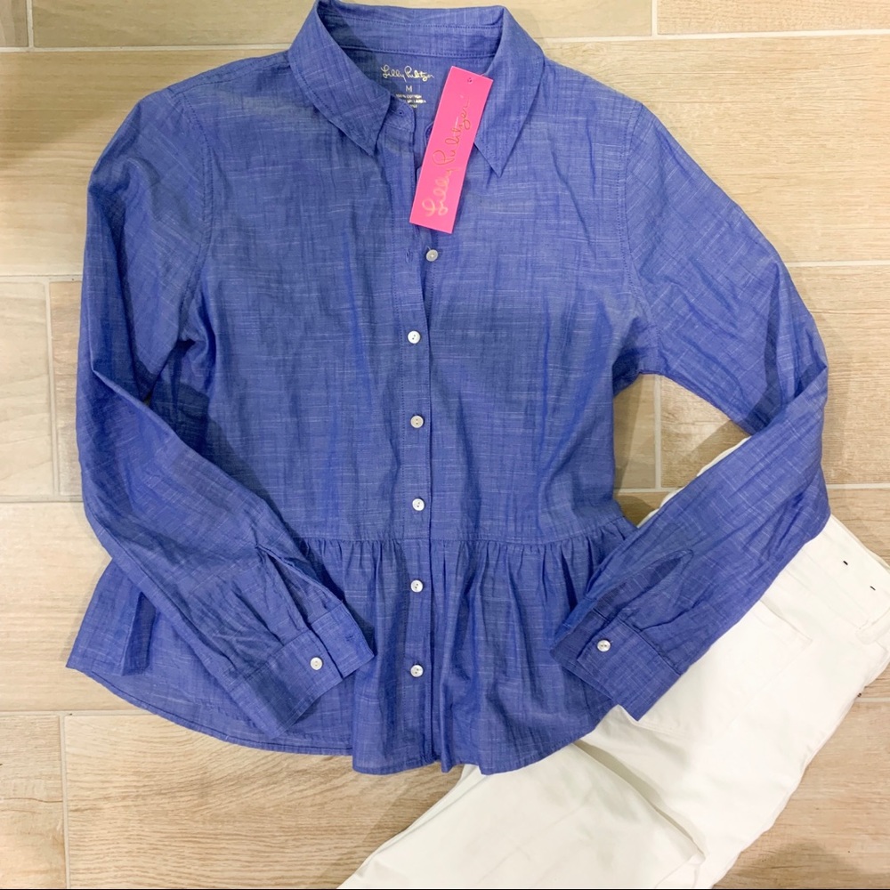 Lilly Pulitzer Chambray Peplum Top NWT